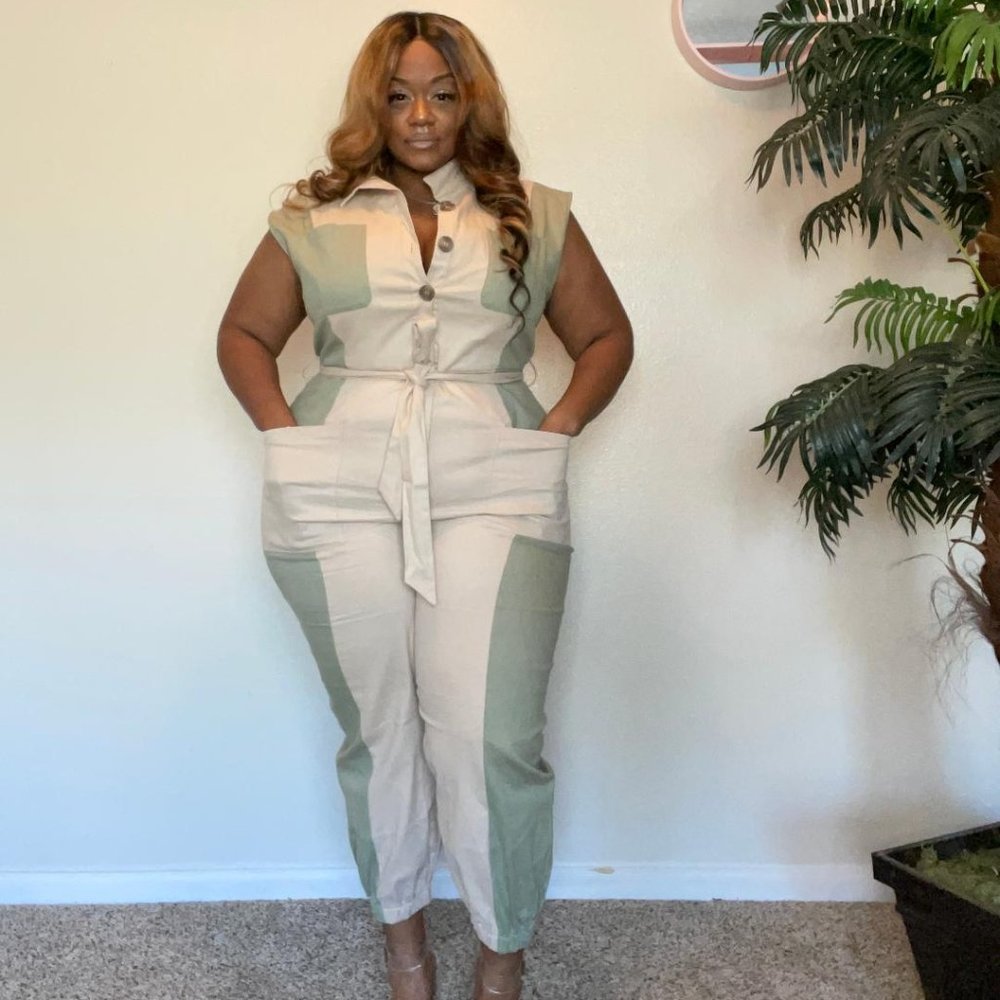 Olive/Cream Cargo Jumpsuit